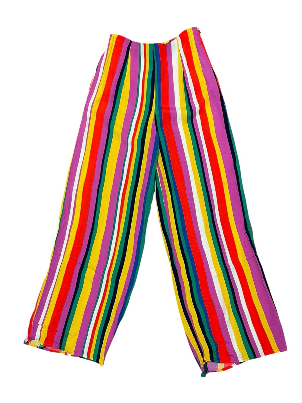 Forever 21 Rainbow Stripe Wide Leg Pants Sz S Colorful Palazzo Festival Vacation